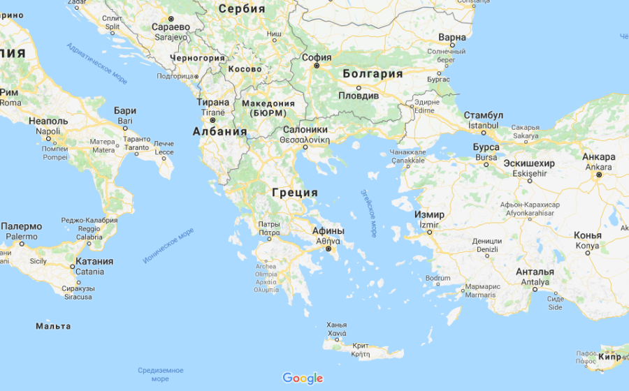 Греция на карте Европы