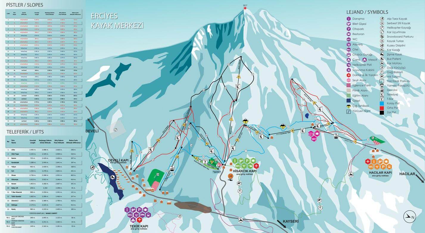 Схема трасс на горнолыжном курорте Турции Эрджиес